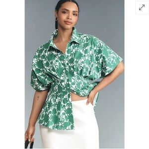 Anthropologie Tobie Short-Sleeve Pleated Blouse
